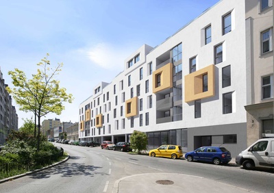 Arch. DI Edda BANNERT - Wohnhaus Assmayergasse – Denkmalgeschützte Fassade des Baus aus 1962